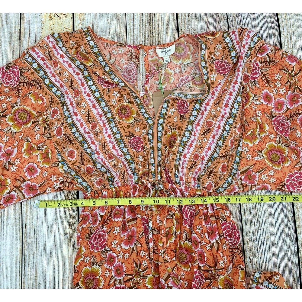 Umgee Size Small Tangerine Orange Floral Print Hi Low Midi Dress Boho Beach NWT - Picture 6 of 9